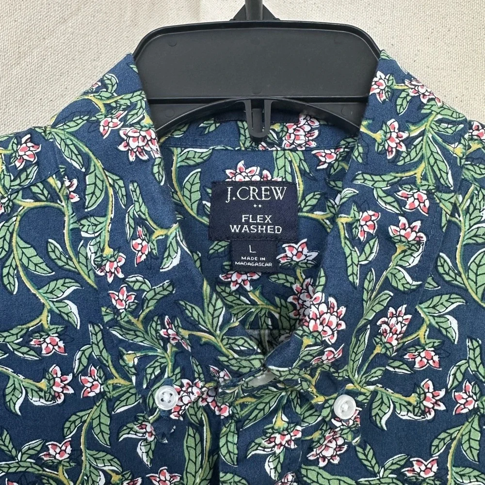J Crew Mens Slim Flex Washed‎ S/S Button Down Shirt Blue Floral Print L Trendy